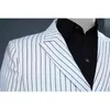 Moda Branco Vertical Striped Duplo Suit Homens Homens Do Casamento Noivo TuxeDos 2 peças Ternos Mens Traje Homme Mariage 210522