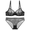 Sexig uppsättning shuchan ultratin underkläder set plus size bras b c cup sexig spets bh set transparent kvinnor underkläder svart broderi 1709 l2403