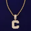 Single Solid Letters Big Zircon Baguette Pendant With Cuban Chain Men's Hip Hop Gold Color Necklace Jewelry