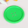 wholesale Creative 6 colors Round Soft rubber Cup mat Lovely Button shape Silicone Coasters household Tableware Placemat DH97