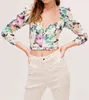 Camicie corte sexy con lacci e maniche a nove punte con stampa floreale autunnale stile vacanza chic top crop per donna 210508