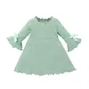 Neonate Ruffle Plain Rib Dress Autunno 2021 Kids Boutique Abbigliamento Coreano 0-2T Bambini Infantili Maniche lunghe Abiti in cotone