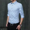 Automne nouveaux hommes chemises décontractées à manches longues col rabattu coton mâle chemises à carreaux Slim Fit Design Camisa Social Masculina 210412