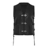 Gilet da uomo Gilet in pelle Scollo a V Cinghie laterali Fibbia argento Tinta unita nera Monopetto per uomo casual Top senza maniche corto