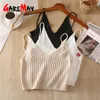 Top Femme Sexy Tricoté Crop Tops Coton Tank Summer Camis Sous-vêtements Streetwear Mujer Vest Ped Tee Camisole 210428