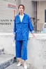 Women's Suits & Blazers Fashion Hipsters Stylish Blue Pant Separated Loose Single Button Jackets And Ankle Length Women Casual Sets