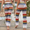 Kvinnors badkläder Sexig strandöverdrag för kvinnor Beachwear Bottoms Crochet Hollow Stickade Byxor Casual Fashion Rainbow Färgbyxor