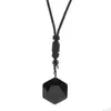 Hänghalsband svart obsidian natursten halsband för män kvinnor amulet hexagram justerbar repkedja colar gåvor9953746