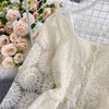 Neploe blusas mujer de moda bordado crochet laço floral blusas mulheres colarinho quadrado cintura fina blusa curto tops feminino 210422