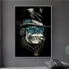 Śmieszne palenie małpa z czarnym kapeluszem i złotym naszyjnikom Plakaty i odbitki malowanie obrazów zwierząt nowoczesna dekoracja domu