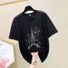 L-4XL plus size donna Harajuku T-shirt top manica corta o collo allentato casual Diamante rosa femminile T-shirt oversize tee 210604