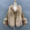 Women's Fur Women's & Faux Real Jacket Winter Women Warm Fashion Brown Genuine Sheepskin Leather Collar Coat