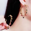 Boho Style Dangling Drop Round Punk Rainbow Cubic Zirconia Charm Yellow Gold Big Circle Hoop Earrings for Women CZ609 210714