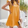 Vestidos casuais Mulheres Summer Summer Caminha curta Stand Stand Collar Vestido elegante reto de renda vintage Ratchwork Color Solid Loose Mini Sundress