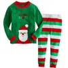Meninos pijamas de Natal 100% algodão crianças vermelhas santa t-shirt verde vermelho branco calças listrado meninas sleepwear roupas de árvore 210413