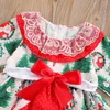 Spring Summer Kids Layered Dress, Girls Santa Claus Print Round Neck Long Sleeve Dress For Tiddler Newborn 1-6 Years Baby Girls G1026