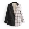 Kobiety Biuro Noszenie Plaid Patchwork Blazer Płaszcz Z Długim Rękawem Kieszenie Kobiet Odzieży Wierzchniej Dorywczo Kostium Blazers Chic Topy 210430