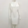 Женщины сексуальные моды дизайнер кисточка черный белый повязку платье вечернее знаменитость толстый район шикарный вечеринка Vestido 210527