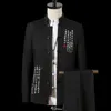 2019 New Classic Embroidered Suits Men Fashion Casual Stand Collar Mens Suit Jacket and Pants China Vintage Style X0909