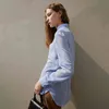 Przypadkowa niebieska koszula dla kobiet Lapel długi rękaw Zobacz przez luźnej bluzki żeński moda odzież wiosna 210524