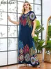 Vintage Ethnic Print Maxi Dress for Women Summer Rayon Cotton V Neck Short Sleeve Plus Size Casual Arabic Clothes 2105171696768