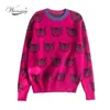 High Quality Runway Designer Cat Print Knitted Sweaters Pullovers Women Autumn Winter Long Sleeve Harajuku Sweet Jumper C-192 211018
