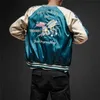 Two Sides Luxury Embroidery Bomber Jacket Smooth Men Sukajan Yokosuka Souvenir Streetwear Hip Hop Baseball 211214