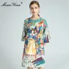 Fashion Designer dress Summer Women's Dress Beaded Crystal Angel Queen Floral-Print Dresses 210524