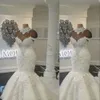 2021 Sexy Luxury Dubai Árabe Sirena Vestidos de novia Vestidos de novia Cuello alto Ilusión Apliques de encaje Crystal Beaing Plus Size Tull186k