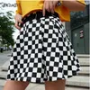 Dicloud pleated checkerboard kjolar hajuku hög midja kjol casual dans koreansk svett kort sommar mini 210621