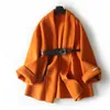 Women's Wool & Blends 2021 Double-sided Cashmere Coat Short Small Leather Belt Hepburn