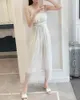 Women White Khaki Mesh Strap Slash Neck Full Length Pant Jumpsuit Summer Ruffle Lace Up J0038 210514