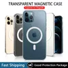 ハードクリスタルケースマグサフウォレットセット磁気ワイヤレス充電携帯電話バッグカバーiPhone 14 13 12 11 Pro Max Mini Magnetic Shell Funda 2 in 1