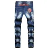 Blau Streetwear Abzeichen Gestickte Jeans Männer Mode Slim Fit Ripped Loch Denim Hosen Schwarz Männlich Marke Clothing275A