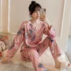 Pajamas Set Женский шелковый шелковый шелковый лето и осень ледяные ледовые дамы домашний сервис костюм атласная ночная одежда мультфильм 210809