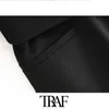TRAF Women Vintage Stylish Office Lady Double Breasted With Belted Mini Dress Fashion V Neck Puff Sleeve Dresses Vestidos Mujer 210415