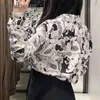 Streetwear Donna Stampa inchiostro cinese Camicie da donna con colletto rovesciato Camicette tascabili chic femminili 210604