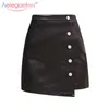 AELEGANTMIS夏のエレガントな黒い腰のプラスサイズPUレザースカートファッション女性ミニレディーススリムAラインショートS 210607