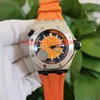 N8 Maker Najwyższej Jakości Zegarki Orange Dial 42mm 15710 15703 Gumki Ze Stali Nierdzewnej Azja 2813 Ruch Mechaniczny Automatyczny Mens Watch Mężczyźni Zegarek