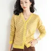 Spring Autumn Pure Wool Women Sweater Casual Knit V-Neck Cashmere Cardigan Warm Soft Animal Wild Long and Short Sleeve Design