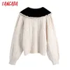 Tangada Women Fashion Peter Pan Collar Knitted Sweater Jumper Female Vintage Pullovers Chic Tops BE721 210609