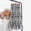 TIGENA Leopard Print Long Maxi Pleated Skirt Women Fashion Summer Korean Elastic High Waist Aesthetic Chiffon Skirt Female 210730