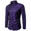 Wine Red Paisley Floral Bronzing Silk Shirt Men Brand Slim Fit Long Sleeve Thin Dress Shirts Mens Party Event Social Shirt Male 210522