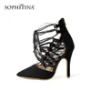 Sophitina Nightclub Pumps Woman Smal Cross Band Pekad Toe Grunt Super High Thin Heel Lady Sexy Mature Style Shoes PB56 210513