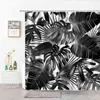 Cortinas de ducha con hojas de plantas, hoja de palma blanca y negra para decoración del baño, cortina de tela lavable, tamaño personalizable, cosas para el baño 216565888