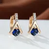 Hoop Huggie Niedliche blaue Kristall-Schwarz-Zirkon-Ohrringe, Vintage-Roségold-Farbe, Hochzeit, schlicht, modisch, Y-Buchstabe für Frauen
