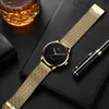 Reloj Relogio Masculino CRRJU para hombre, relojes informales de cuarzo dorado y negro, relojes deportivos minimalistas, reloj impermeable de malla para hombre 210517