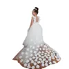 結婚式のパーティーガウンのための美しいロマンチックなAラインの花の女の子のドレスのドレスチュールレースの床の長さ3 dの花の手作りの花のアップリケの最初の聖体拝領のドレス