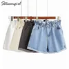 Streamgirl Short Jeans Donna Pantaloncini di jeans elasticizzati bianchi a vita alta Feminino Summer Black 's For 210724
