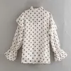 Chu Sau Schönheit Sommer Frau Chic Polka Dot Gedruckt Langarm-shirt Rüschen Casual Party Chiffon Weibliche Bluse Chemisier 210508